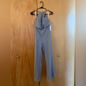 Dusty Blue JJ’s House Jumpsuit/Pantsuit Scoop Floor-Length Chiffon Bridesmaid